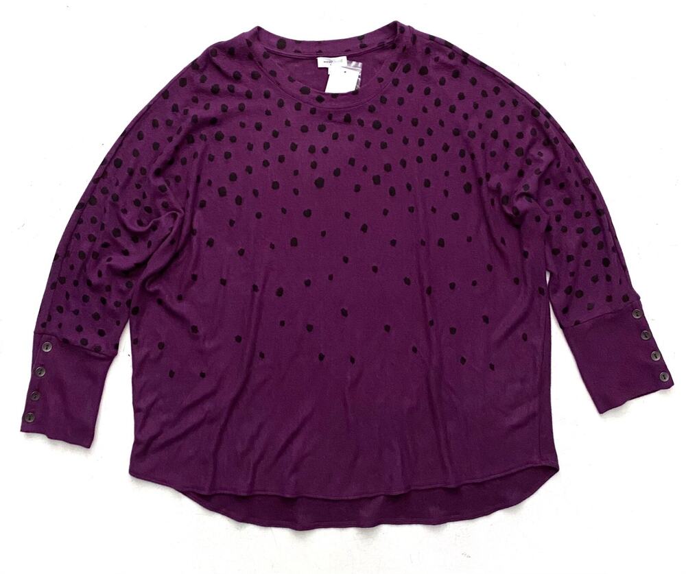 Westbound Woman Sweater Top Nwt Purple w/ Dots Long Sleeves w/ Buttons 3X